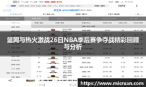 篮网与热火激战26日NBA季后赛争夺战精彩回顾与分析